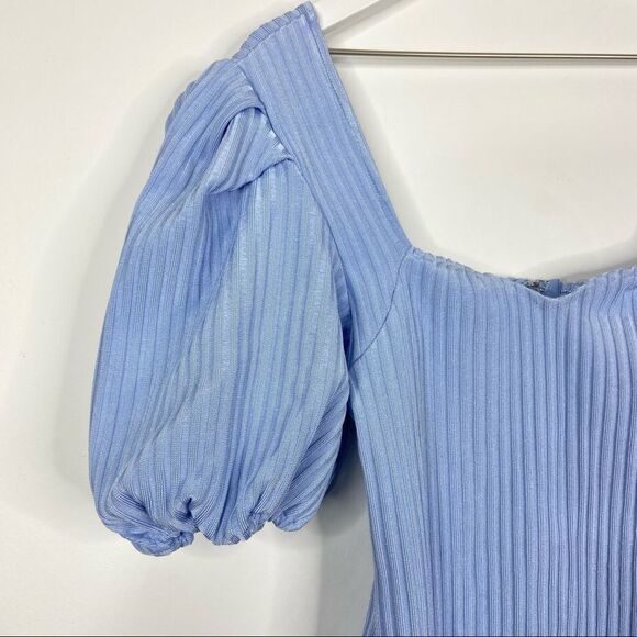 Missguided Puff Sleeve Ribbed Bandage Mini Dress Blue Size US 12 - Picture 3 of 7